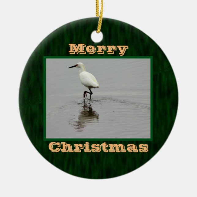 Heron Photo Ceramic Tree Decoration (Front)