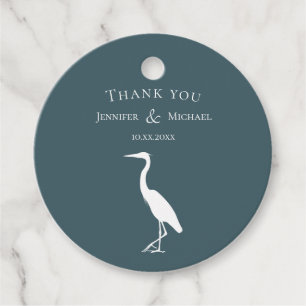 heron silhouette white on dark teal blue simple favour tags