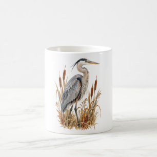Heron Standing in Misty Reeds Coffee Mug