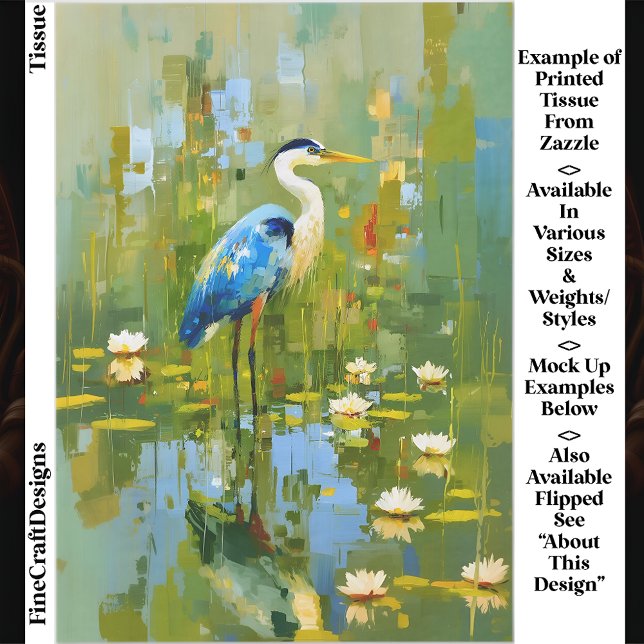 Heron Staning Among Water Lilies EF1R Decoupage Tissue Paper (Creator Uploaded)