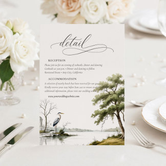 Heron Toile Country Calligraphy Wedding Details  Enclosure Card