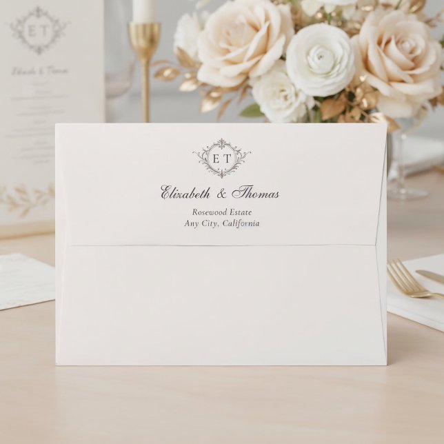 Heron Toile French Country Monogram Wedding  Envelope (Creator Uploaded)