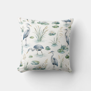 Heron Water Lily Botanical Nature Coastal Garden Cushion