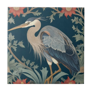 Heron William Morris style Left Sea Marine Bird Tile