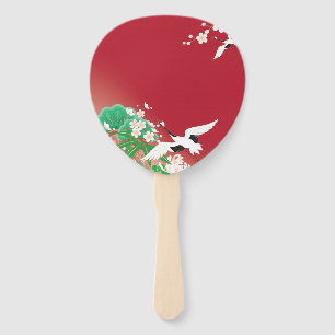 Herons and Dahlias Japanese design / Hand Fan