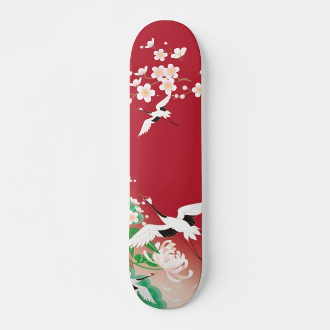 Herons and Dahlias Japanese design / Skateboard (Front)