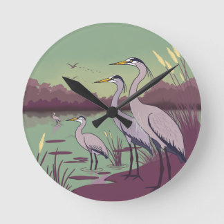 Herons by the Lake Round Clock