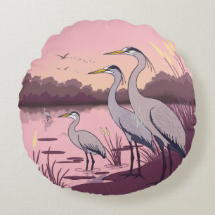 Herons by the Lake Round Cushion