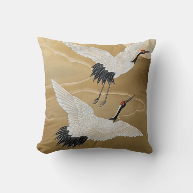 Herons take Flight: Gold Chinoiserie with Moon Cushion (Front)