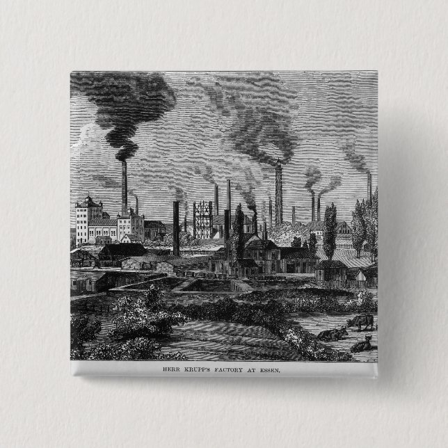 Herr Krupp's Factory in Essen, Germany 15 Cm Square Badge (Front)
