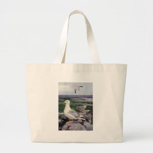 Herring Gulls on Rocky Shoreline Large Tote Bag