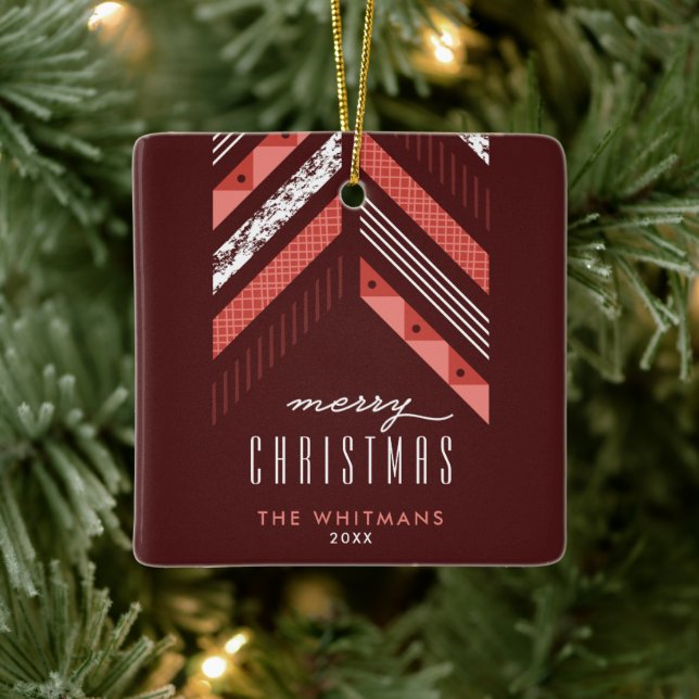 Herringbone Band Christmas Ornament - Red (Tree)