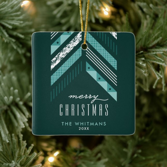 Herringbone Band Christmas Ornament - Teal (Tree)