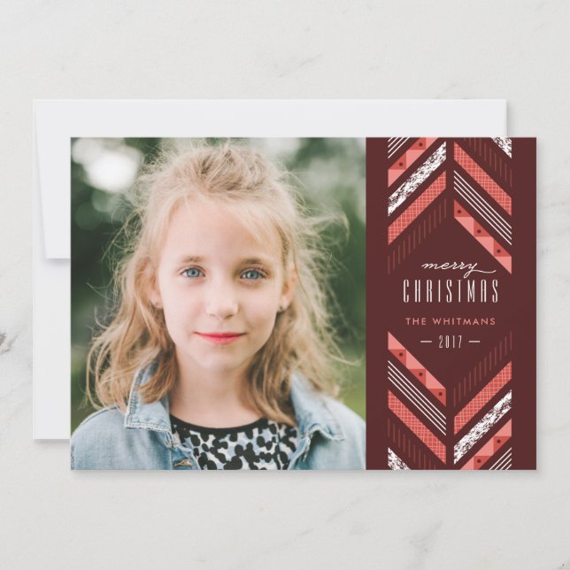 Herringbone Band Holiday Card - Maraschino (Front)