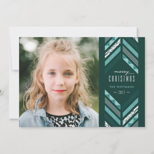 Herringbone Band Holiday Card - Teal (Front)