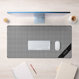 Herringbone Black White NAME Classic Preppy Desk Mat
