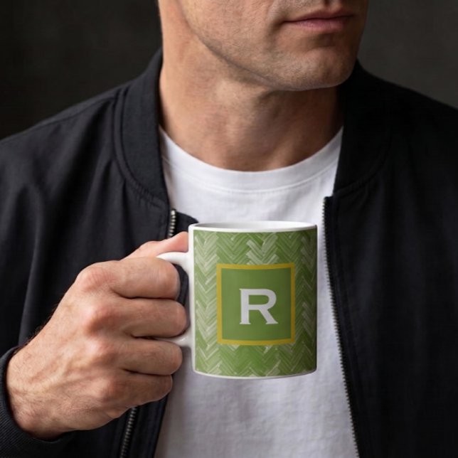 Herringbone Chevron Pattern Forest Green Personal Coffee Mug (Creator Uploaded)