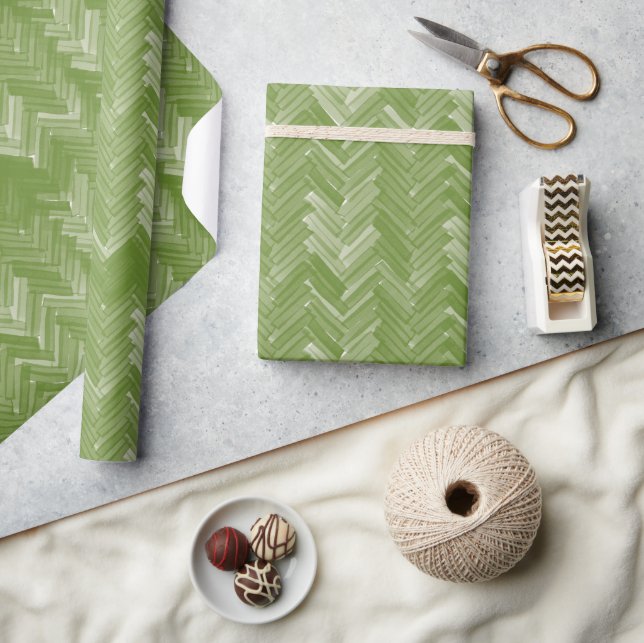 Herringbone Chevron Pattern on Forest Green Wrapping Paper (Crafts)