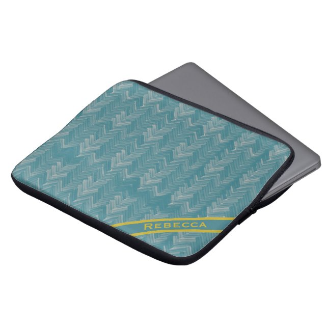 Herringbone Chevron Pattern on Turquoise Personal Laptop Sleeve (Front Top)