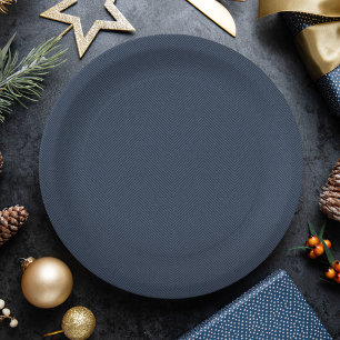 Herringbone effect simple navy Christmas holiday Paper Plate