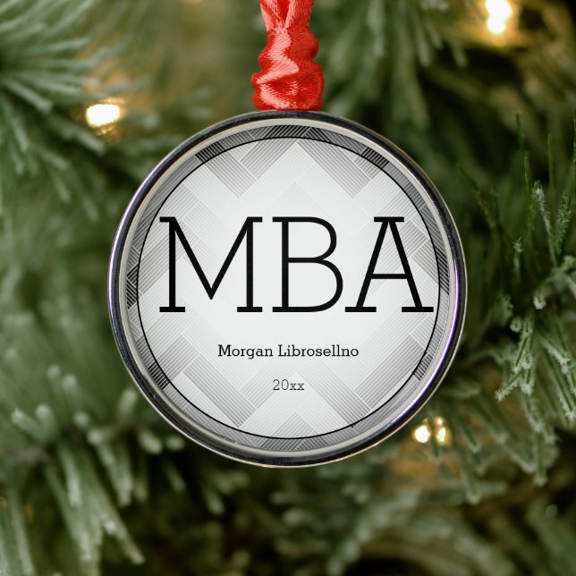 Herringbone Gray Black MBA Graduation Name Year Metal Tree Decoration (Tree)