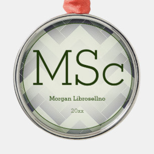 Herringbone Green White Name MSc Graduation Metal Tree Decoration