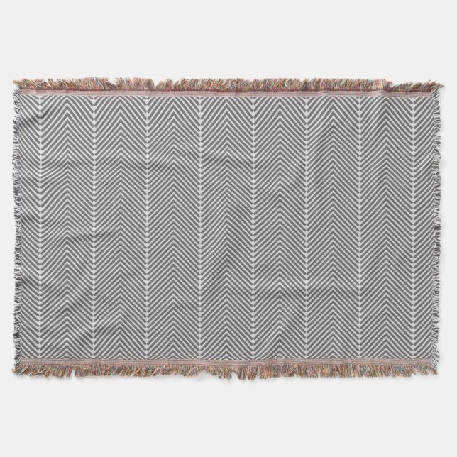 Herringbone Grey and White Modern Pattern Throw Blanket (Front)