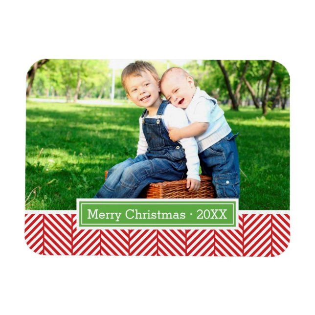 Herringbone Holiday Monogram Photo Magnet (Horizontal)