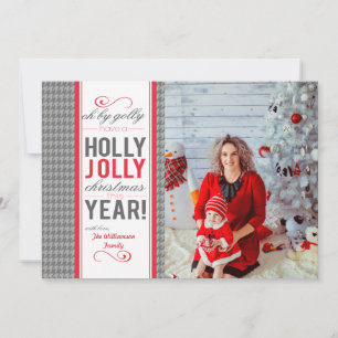 Herringbone Holly Jolly Christmas Holiday Photo Card