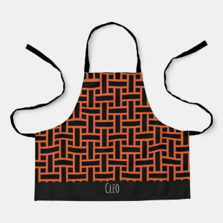 Herringbone Orange Black Minimal Pattern Apron