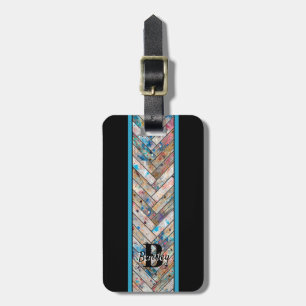 Herringbone Painted Wood Design Luggage Tag