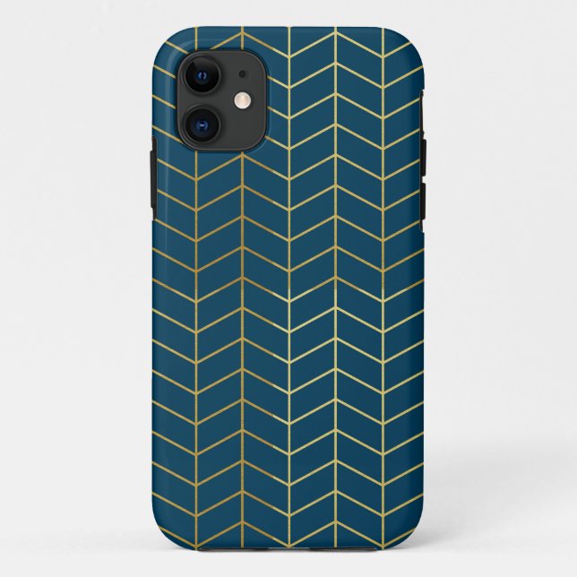 Herringbone Pattern Faux Gold Foil Navy Geometric Case-Mate iPhone Case (Back)