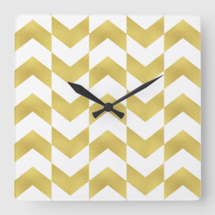 Herringbone Pattern Gold & White Clock