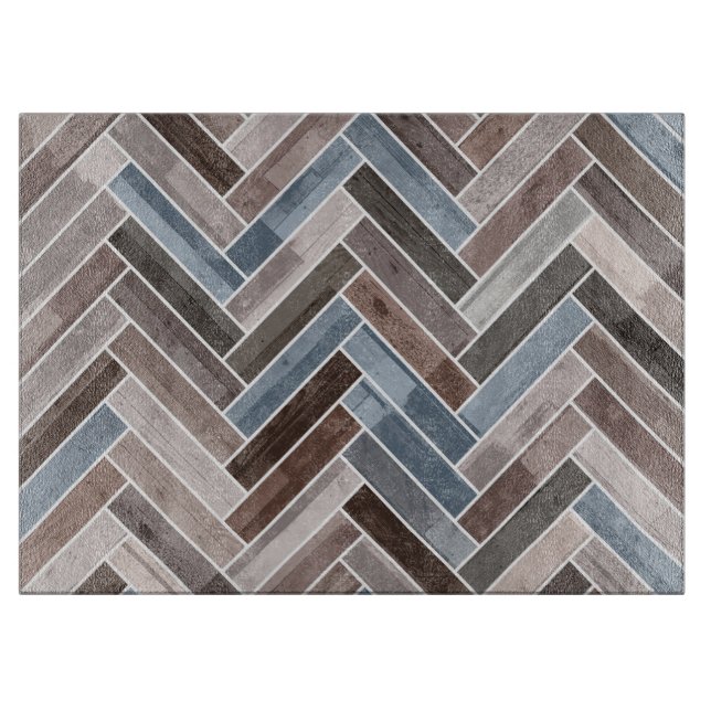 Herringbone Pattern in Blue Brown Grey Cutting Board (Front)