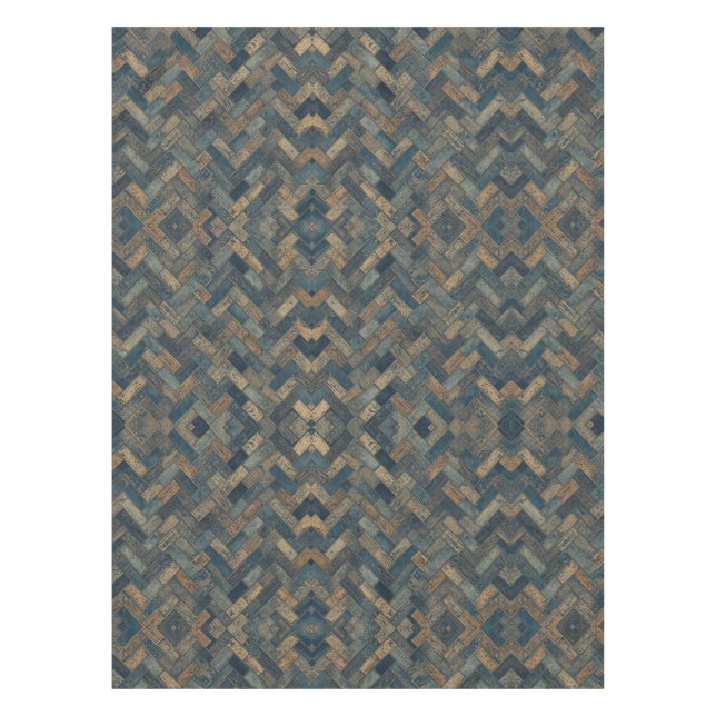 Herringbone Pattern in Blue Brown Grey Tablecloth (Front)