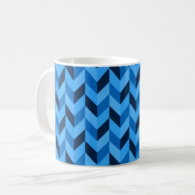 Herringbone pattern in blue coffee mug (Front Left)