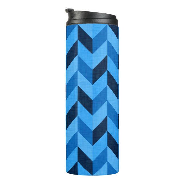 Herringbone pattern in blue thermal tumbler (Rotated Right)