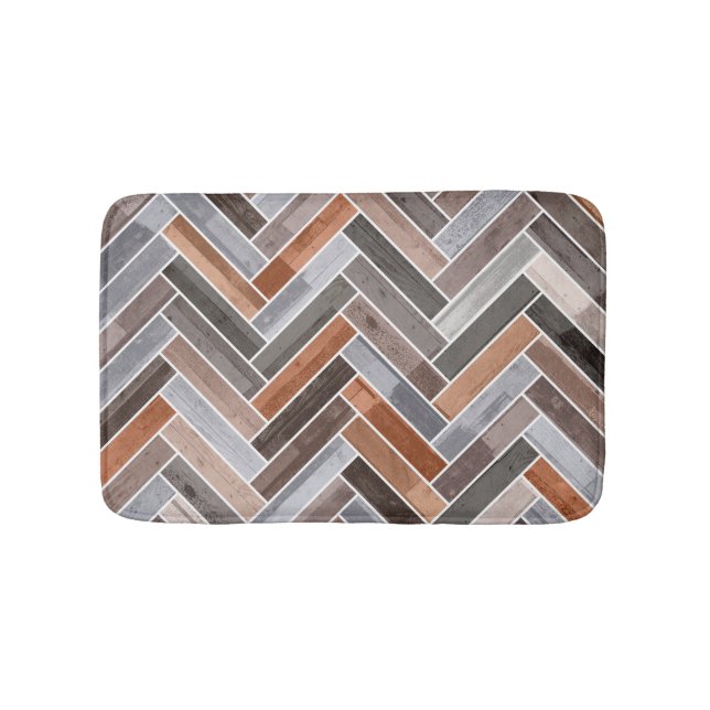 Herringbone Pattern in Earthen Rock Colours Bath Mat (Front)