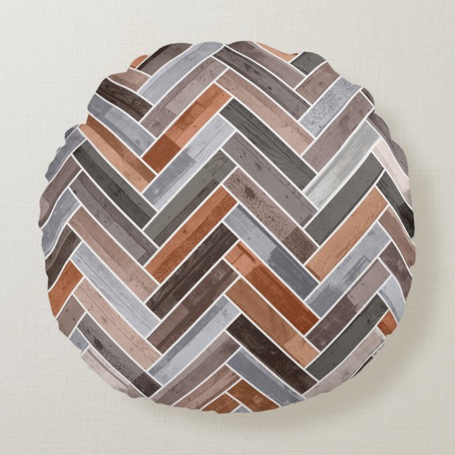 Herringbone Pattern in Earthen Rock Colours Round Cushion (Front)