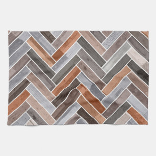Herringbone Pattern in Earthen Rock Colours Tea Towel