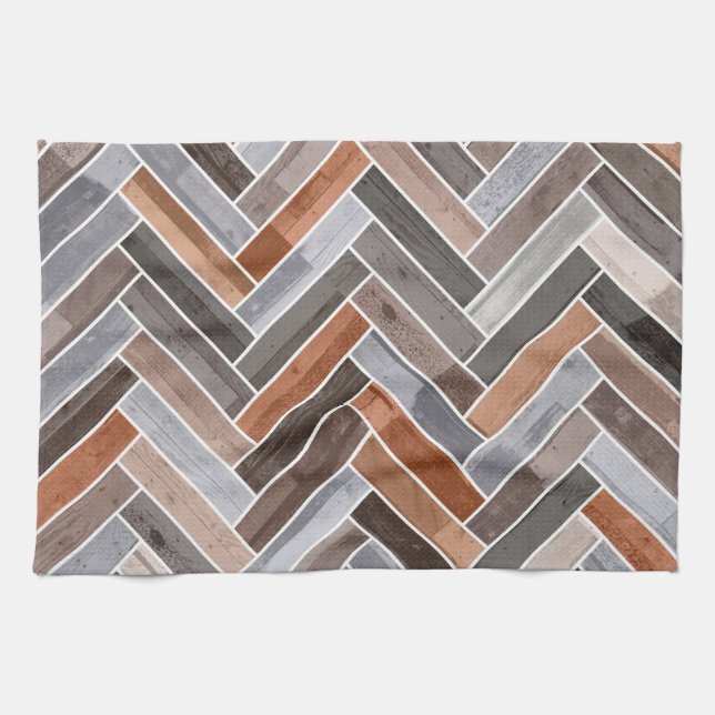 Herringbone Pattern in Earthen Rock Colours Tea Towel (Horizontal)
