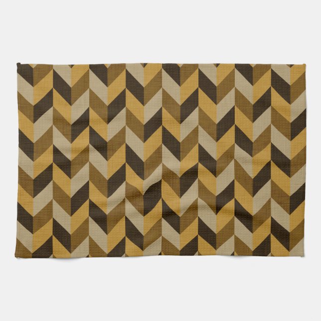 Herringbone pattern in golden & brown tea towel (Horizontal)