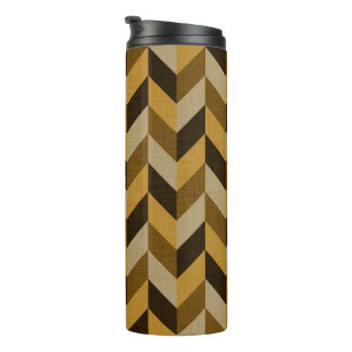 Herringbone pattern in golden & brown thermal tumbler
