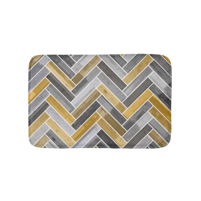 Herringbone Pattern in Grey and Yellow Bath Mat (Front)