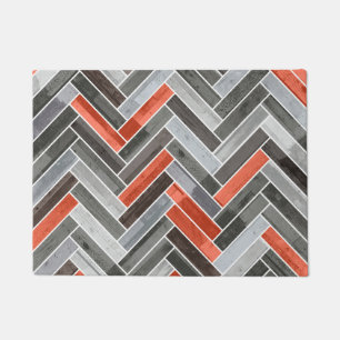 Herringbone Pattern in Orange Grey Doormat