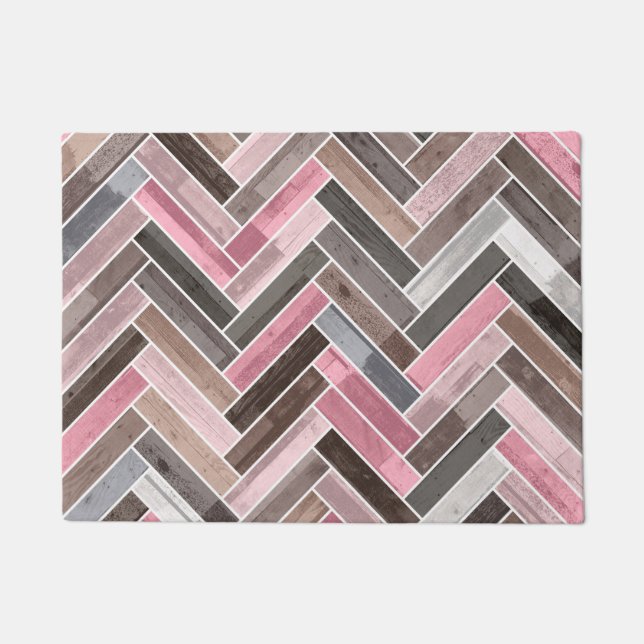 Herringbone Pattern in Pink Grey Doormat (Front)