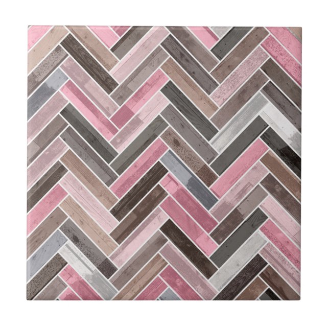 Herringbone Pattern in Pink Grey Tile (Front)