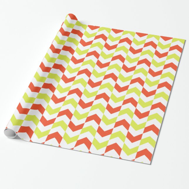 Herringbone Pattern Red & Green Wrapping Paper (Unrolled)