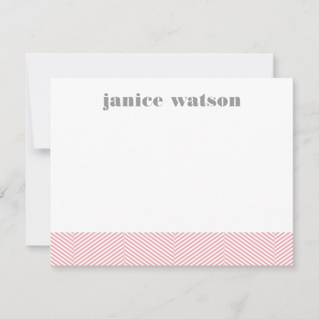 Herringbone personalised flat note cards - pink (Front)