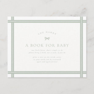 Herringbone Sage Green Books for Baby Shower Enclosure Card